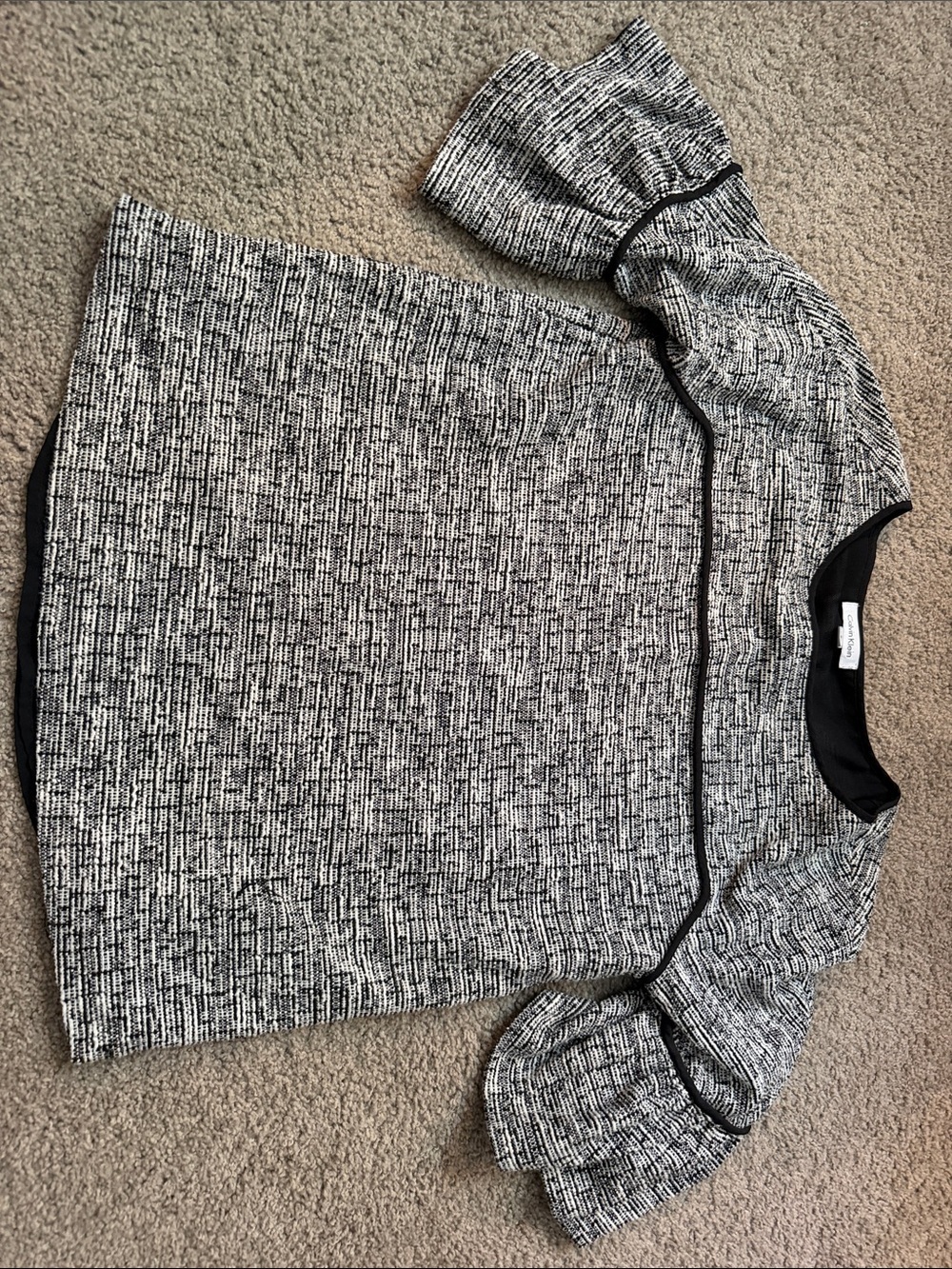 Calvin Klein Black and White Textured Knit Top with Black Trim